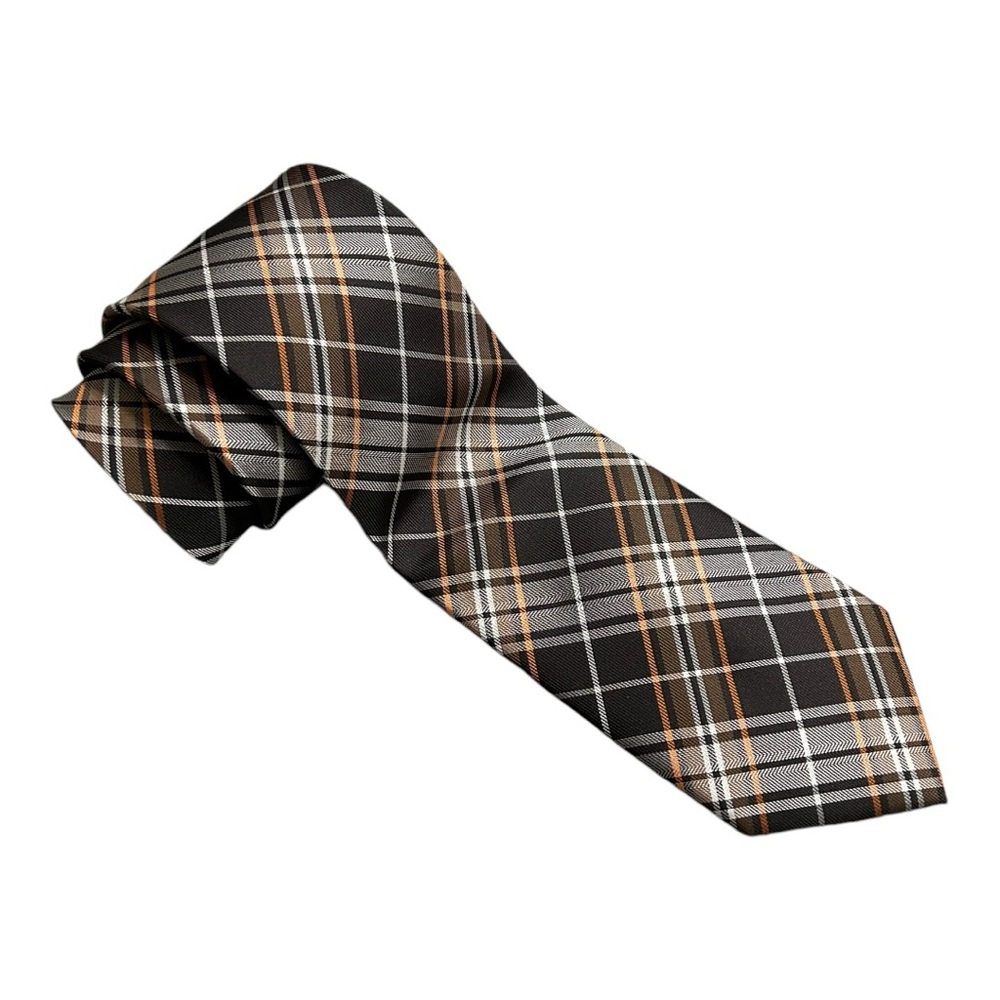 Scott Allan Collection Men’s Brown and Orange Jacquard Woven Plaid Necktie‎
